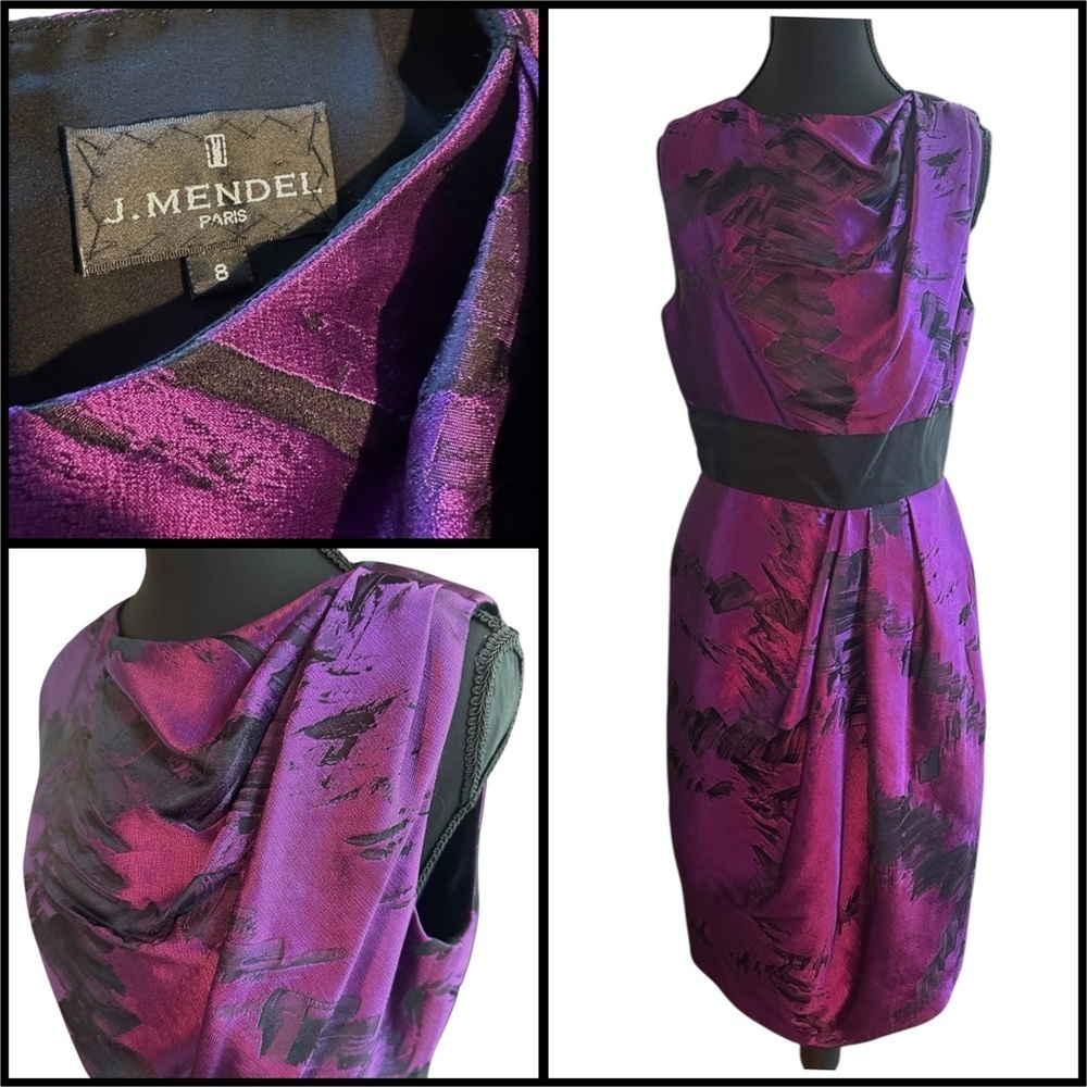 J. Mendel Stunning Purple & Black Sleeveless Midi Dress Size 8